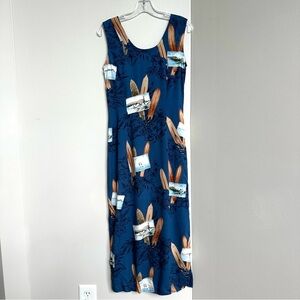Handmade Surfer Polaroid Novelty Print Maxi Dress Hawaiian Navy Blue Tan